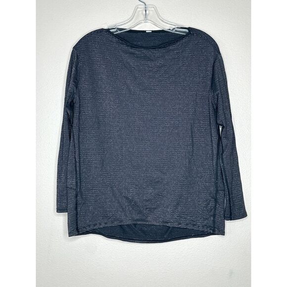 Lululemon Back in‎ Action Long Sleeve Shirt Shine Stripe Metallic Black Gold - Picture 1 of 5